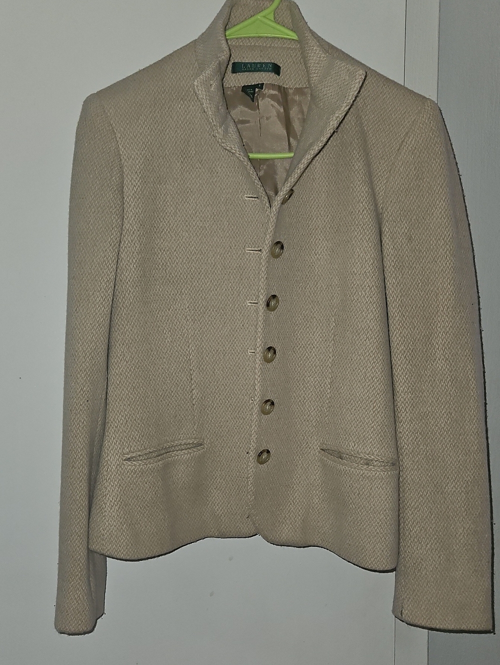 Ralph Lauren Beige Textured Button-Front Blazer Jacket